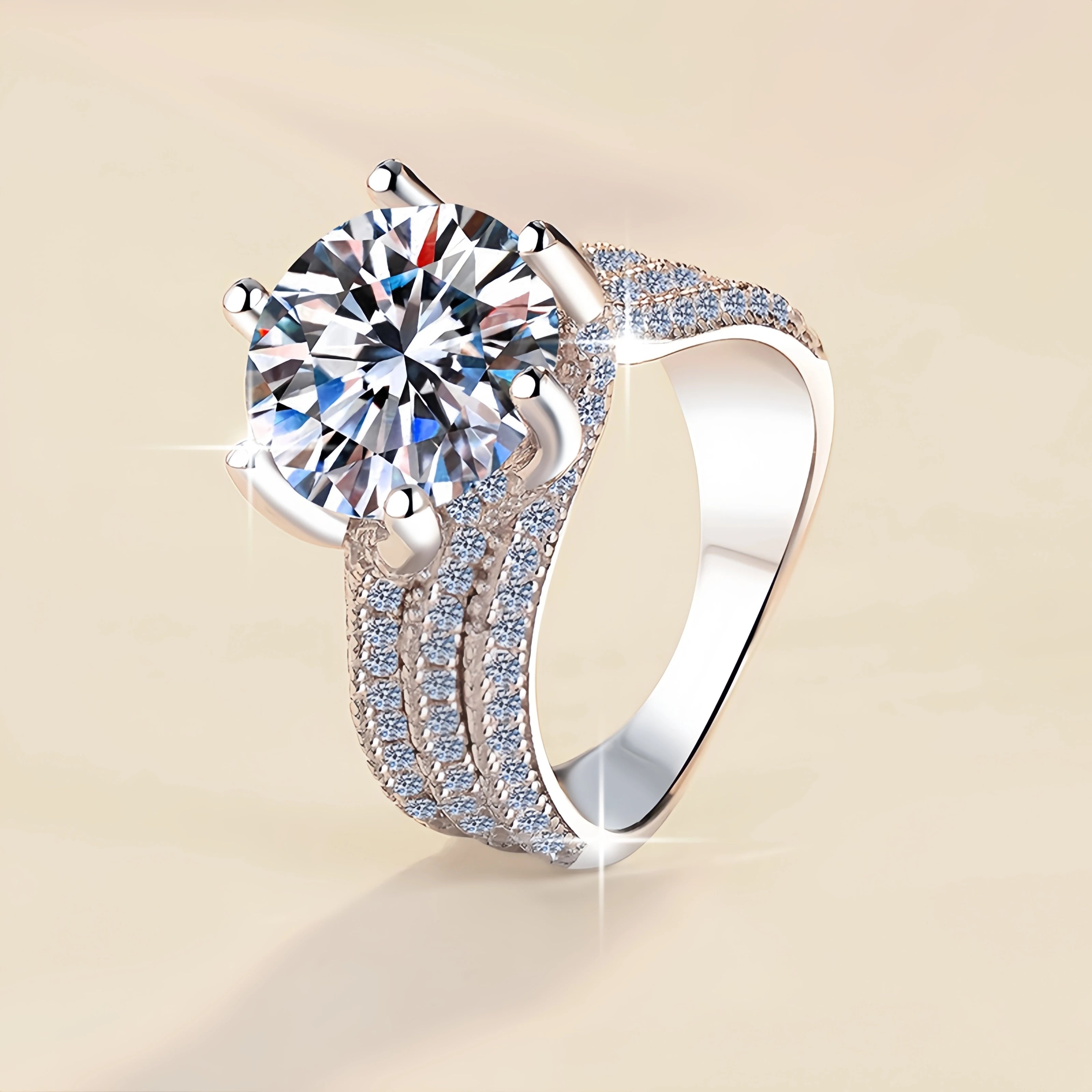 Six Claw Moissanite Solitaire Ring | 5CT | 925 Sterling Silver | Rhodium Finish | GRA Certified