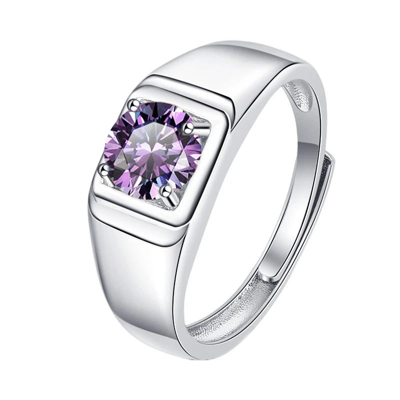 1CT Coloured Moissanite Prong Set Men's Ring | Rhodium Finish | S925 Sterling Silver | GRA Certified