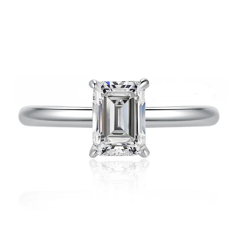 Emerald Cut Moissanite Stackable Ring | GRA Certified | S925 Silver