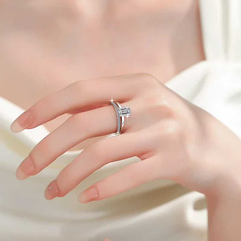Emerald Cut Moissanite Stackable Ring | GRA Certified | S925 Silver