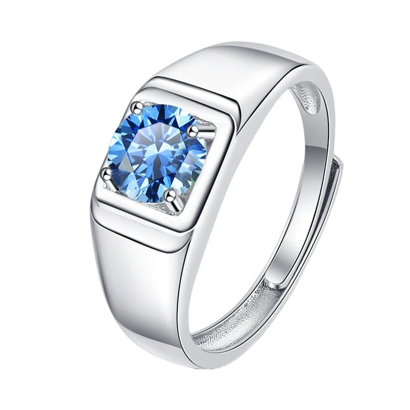 1CT Coloured Moissanite Prong Set Men's Ring | Rhodium Finish | S925 Sterling Silver | GRA Certified