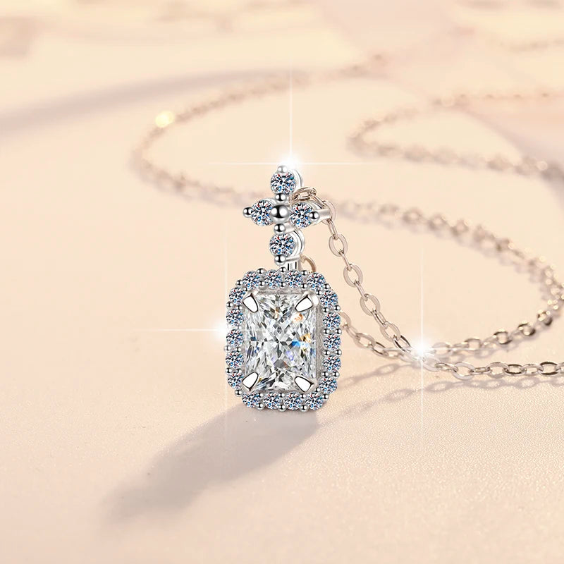 Rectangular Radiant Cut Moissanite Pendant Necklace | 18K Gold & Rhodium Finish | S925 Sterling Silver | GRA Certified