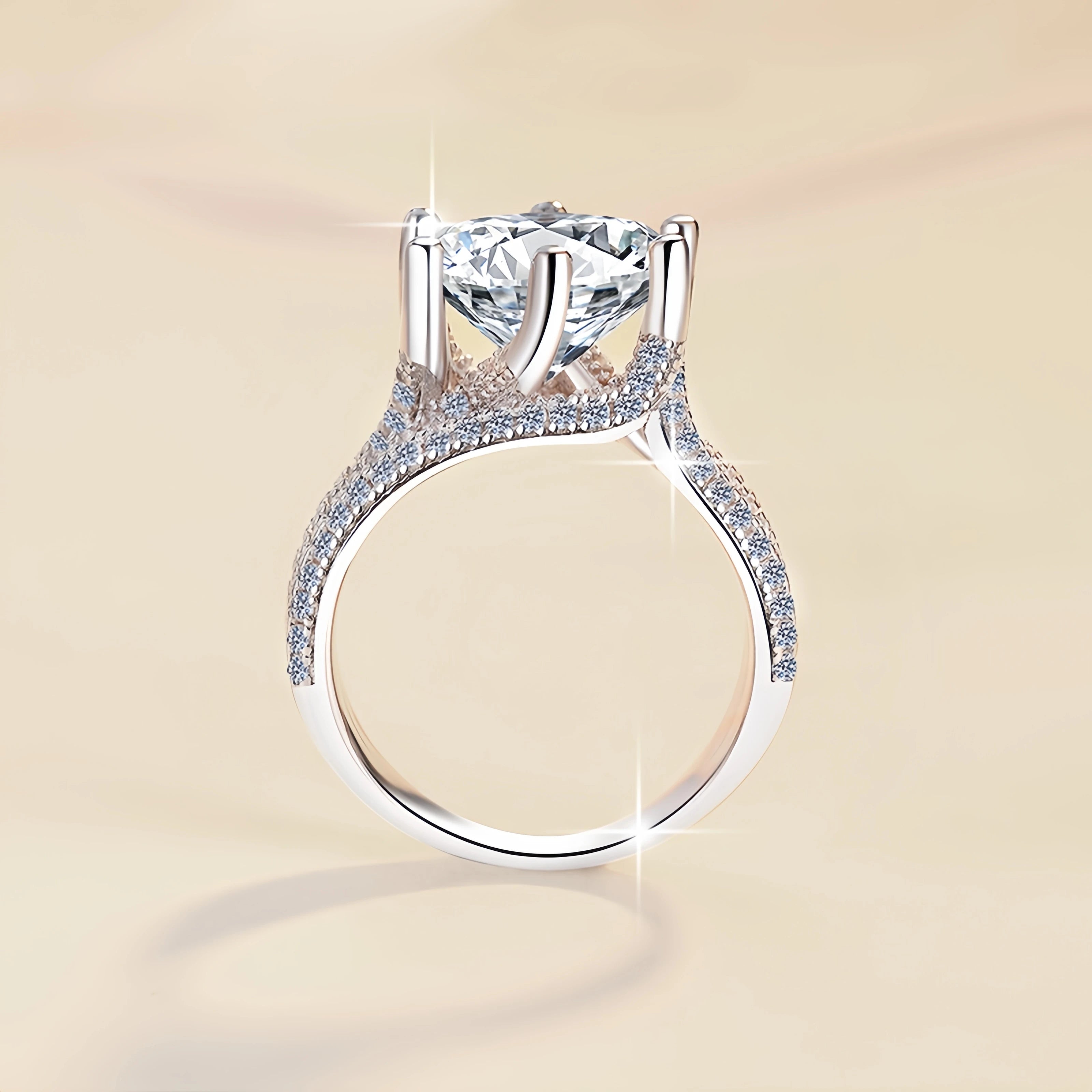 Six Claw Moissanite Solitaire Ring | 5CT | 925 Sterling Silver | Rhodium Finish | GRA Certified
