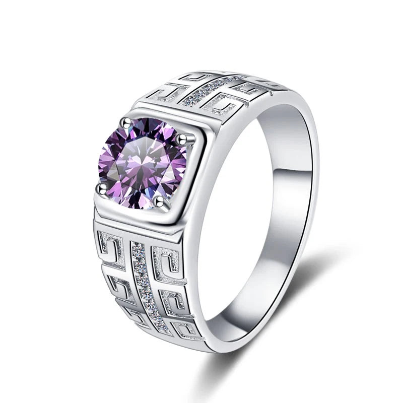 1CT Coloured Moissanite Claw Set Men's Ring | Rhodium Finish | S925 Sterling Silver | GRA Certified
