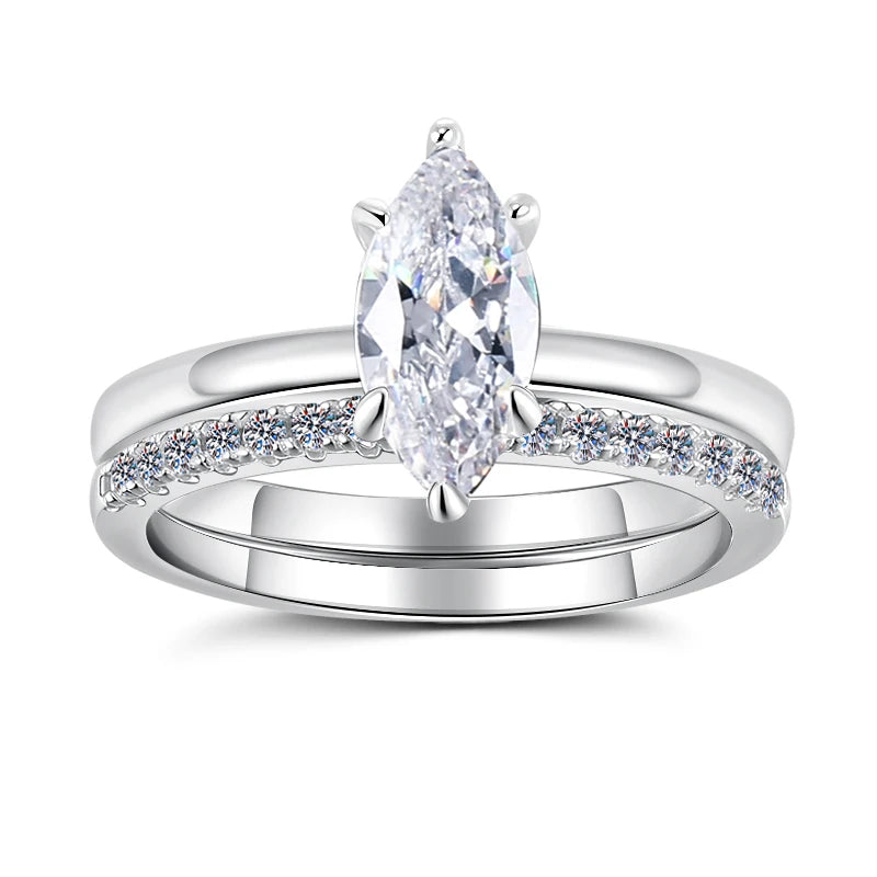 Six Claw Marquise Cut Moissanite Stackable Ring | GRA Certified | S925 Silver