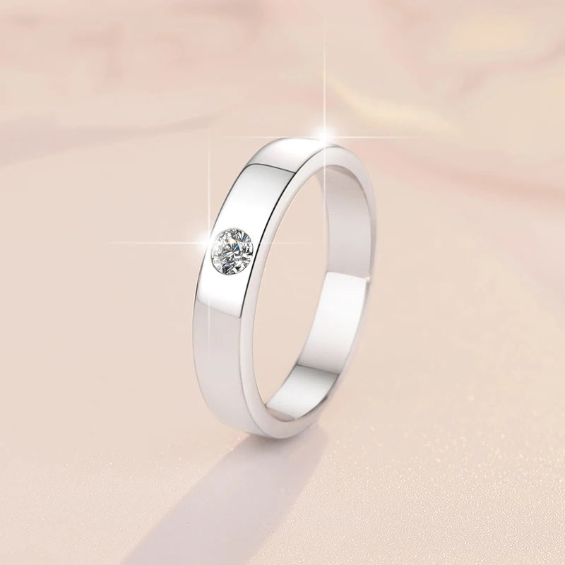 0.2CT Moissanite Solitaire Band Ring – Rhodium Finish | S925 Sterling Silver | GRA Certified