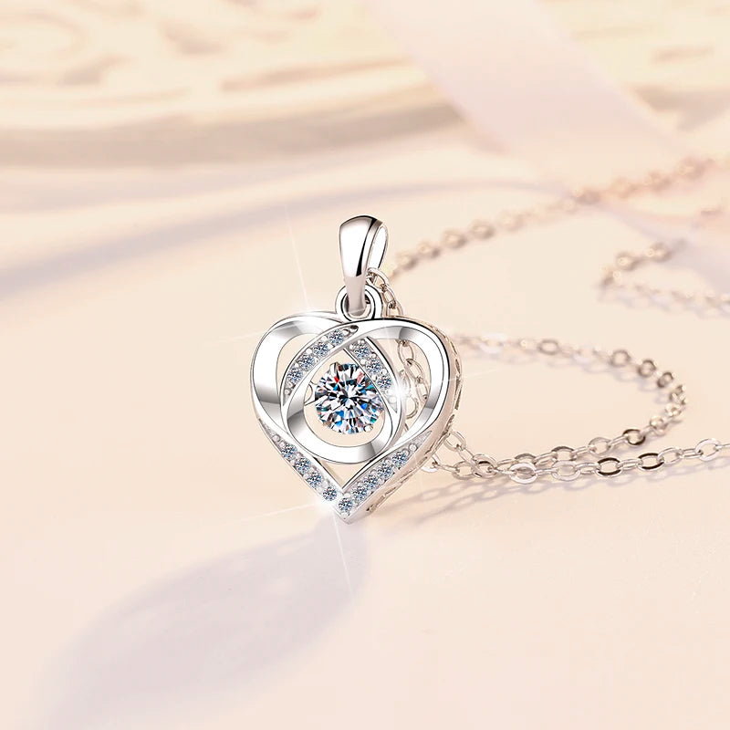 S925 Sterling Silver Heart Shape Moissanite Pendant Necklace – 18K Gold & Rhodium Finish | GRA Certified