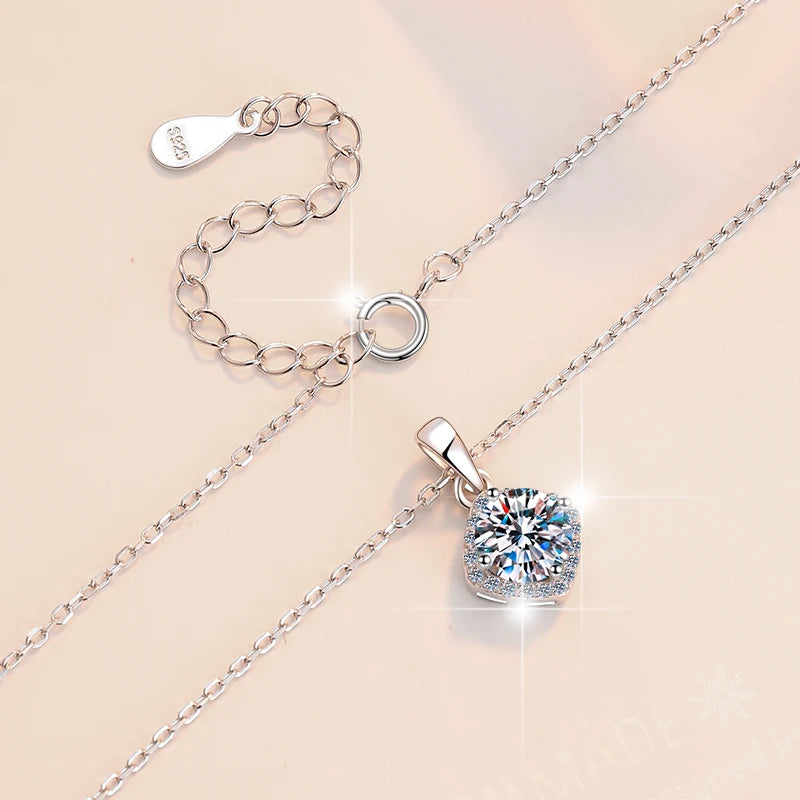 Square Cut Coloured Moissanite Pendant Necklace | Rhodium Finish | S925 Sterling Silver | GRA Certified