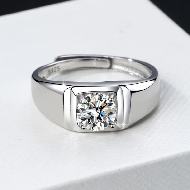 1CT Coloured Moissanite Prong Set Men's Ring | Rhodium Finish | S925 Sterling Silver | GRA Certified