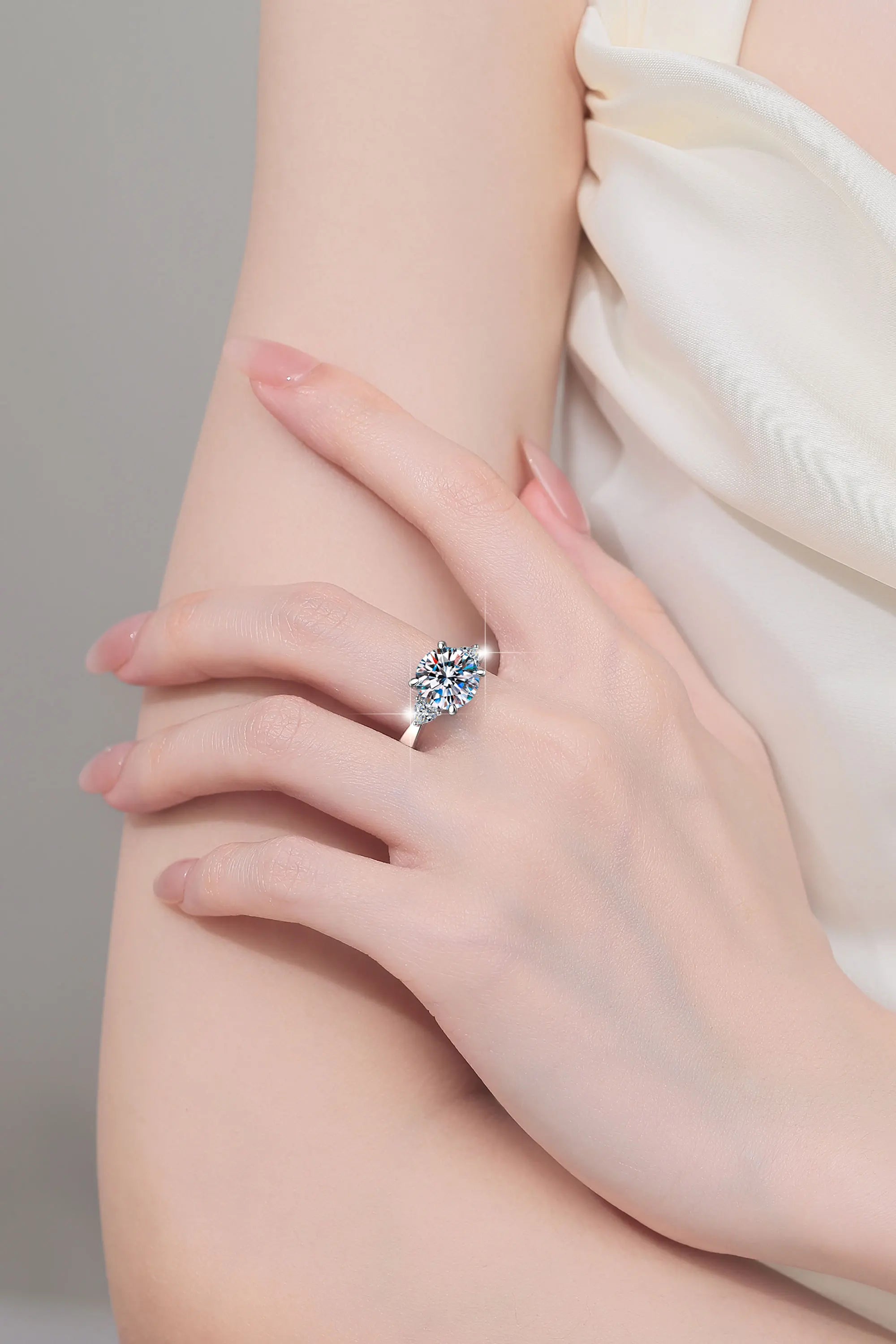 Three Stone Moissanite Engagement Ring | 4CT & 5CT | 925 Sterling Silver | Rhodium Finish | GRA Certified