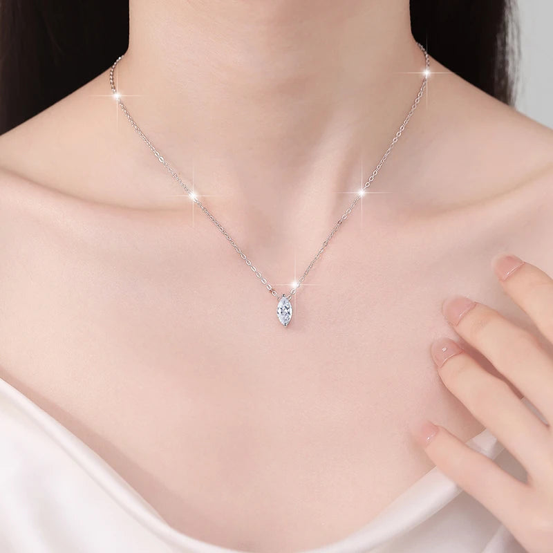 Marquise Cut Moissanite Pendant Necklace | Rhodium Finish | S925 Sterling Silver | GRA Certified