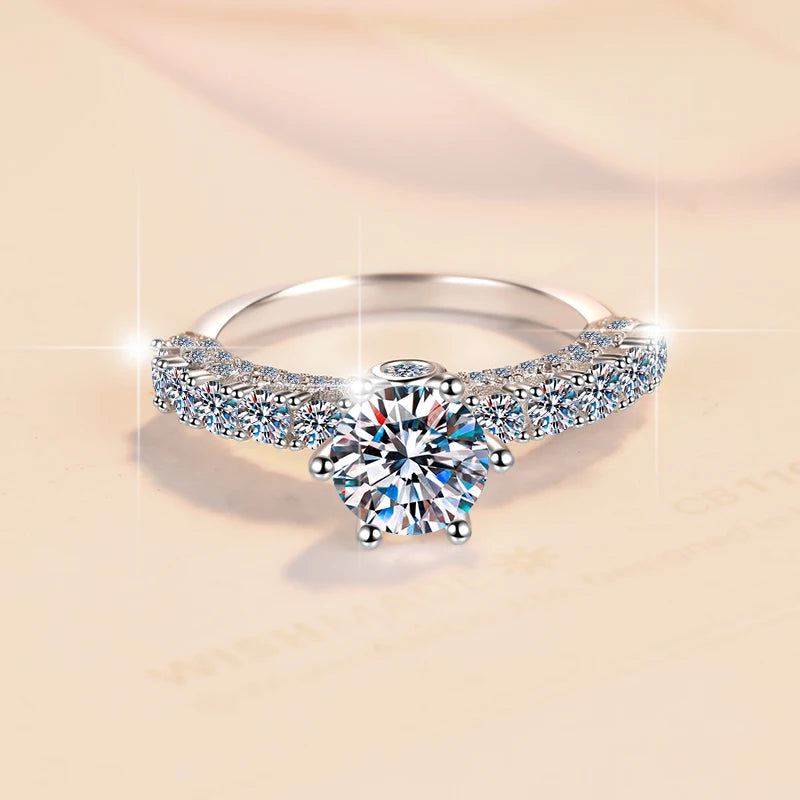 Round Brilliant Moissanite Solitaire Ring | 1ct & 3ct VVS1 D Colour | GRA Certified | S925 Silver | Rhodium Plated