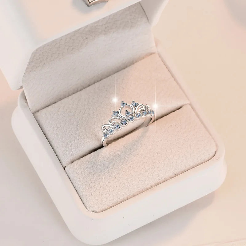 Crown Full Moissanite Eternity Band Ring – Rhodium Finish | S925 Sterling Silver | GRA Certified