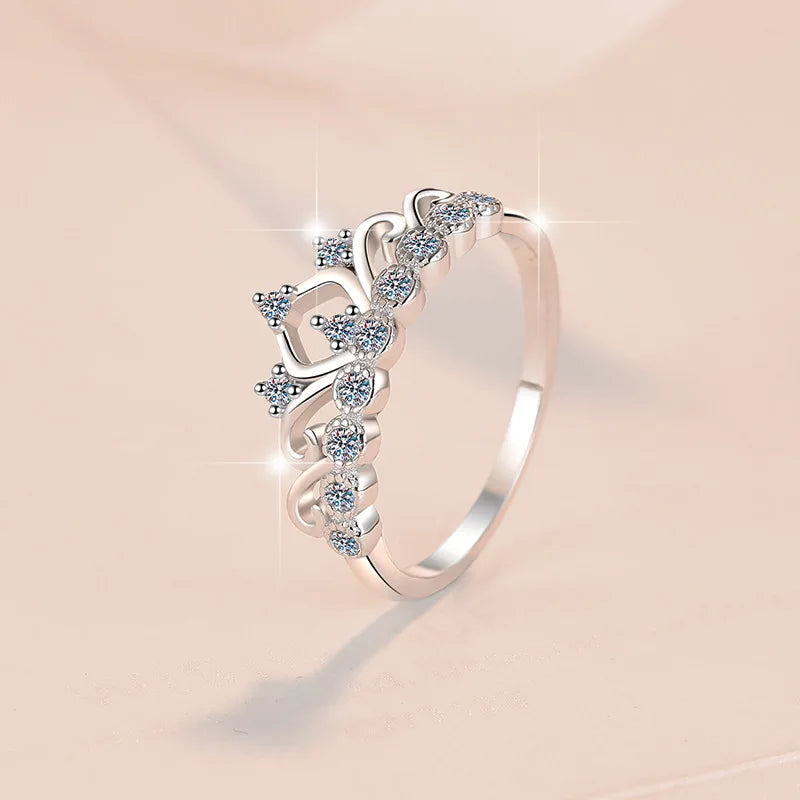 Crown Full Moissanite Eternity Band Ring – Rhodium Finish | S925 Sterling Silver | GRA Certified