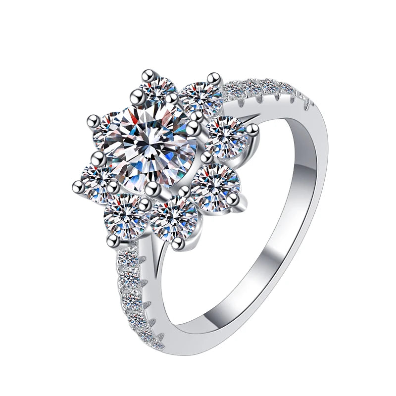 Round Brilliant Moissanite Flower Ring | 1ct–2ct VVS1 D Colour | GRA Certified | S925 Silver