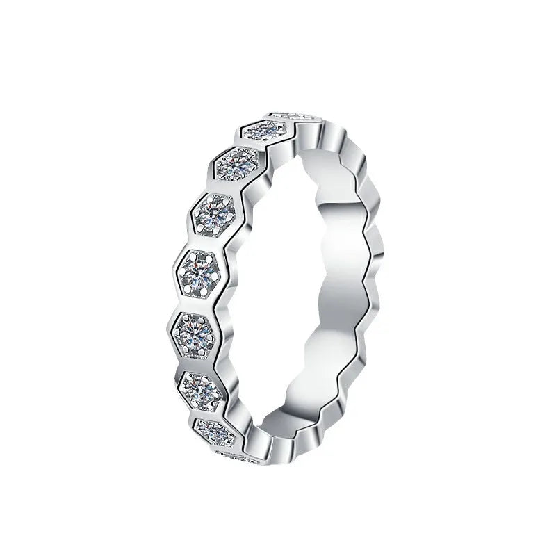 Full Moissanite Simple Stackable Wedding Band – Rhodium Finish | S925 Sterling Silver | GRA Certified