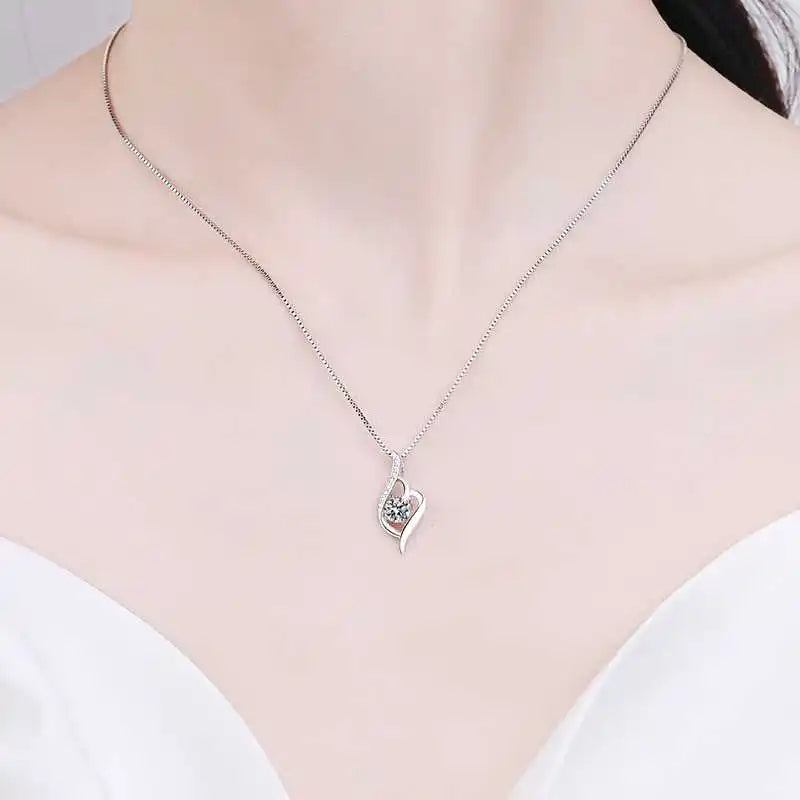 S925 Sterling Silver Round Cut Moissanite Pendant Necklace – Rhodium Finish | GRA Certified