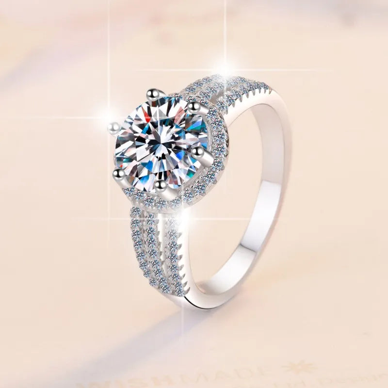 Round Brilliant Moissanite Art Aesthetic Ring | 2ct–3ct VVS1 D Colour | GRA Certified | S925 Silver