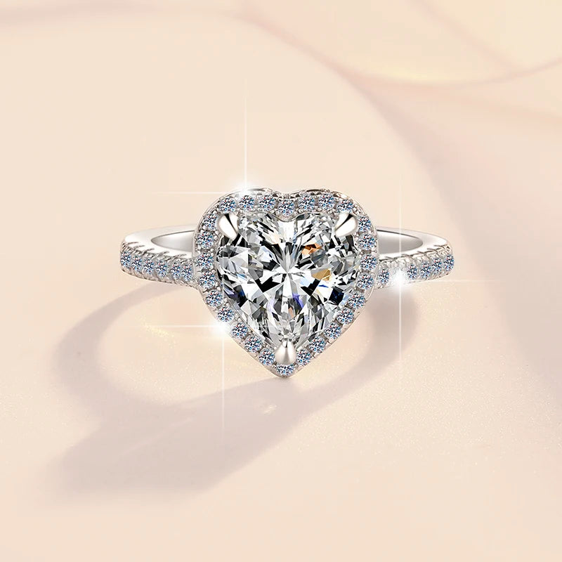 Heart Shape Moissanite Ring | GRA Certified | S925 Silver | White & Pink