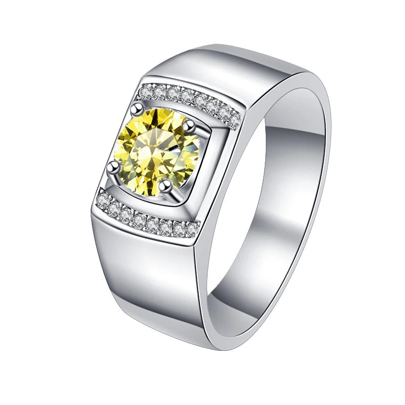 1Ct & 2Ct VVS1 Moissanite Men's Ring | Claw Set | Rhodium Finish | 925 Sterling Silver | GRA Certified