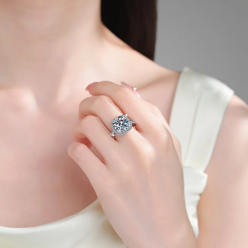 Round Brilliant Cut Moissanite Solitaire Ring | 3CT, 5CT & 10CT | 925 Sterling Silver | Rhodium Finish | GRA Certified