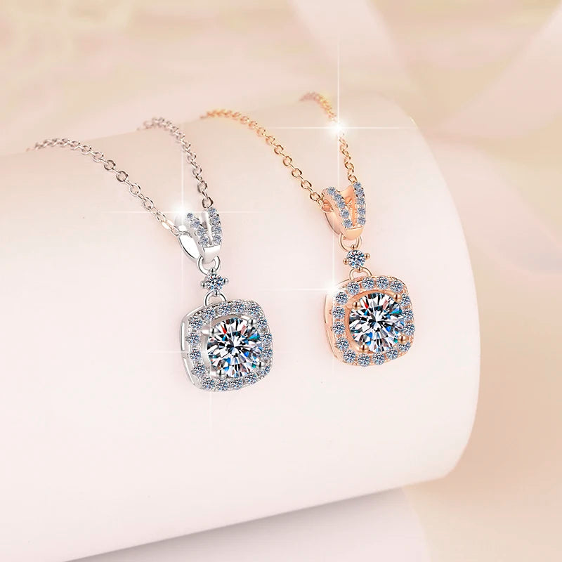 S925 Sterling Silver Moissanite Pendant Necklace – Rhodium & Rose Gold Finish | GRA Certified