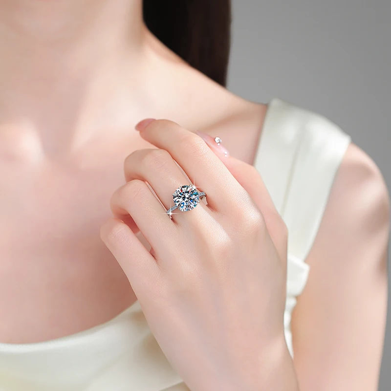 Four Claw Moissanite Solitaire Ring | 3CT & 5CT | 925 Sterling Silver | Rhodium Finish | GRA Certified