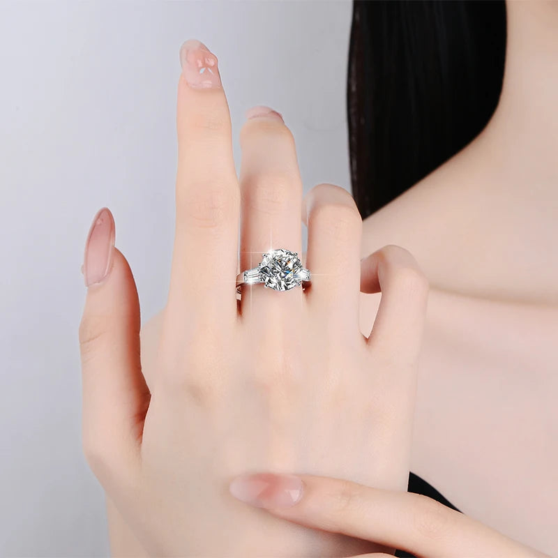 Three Stone Moissanite Ring | 5ct VVS1 D Colour | GRA Certified | S925 Silver | Platinum Plated