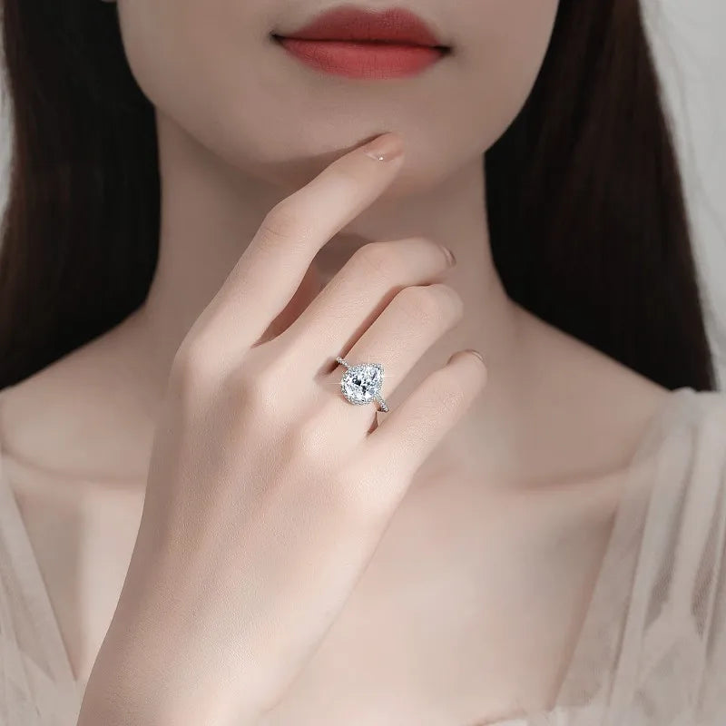 Pear Cut Moissanite Engagement Ring | 3CT & 5CT | 925 Sterling Silver | Rhodium Finish | GRA Certified