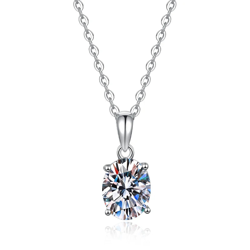 Oval Cut Moissanite Pendant Necklace | Rhodium Finish | S925 Sterling Silver | GRA Certified