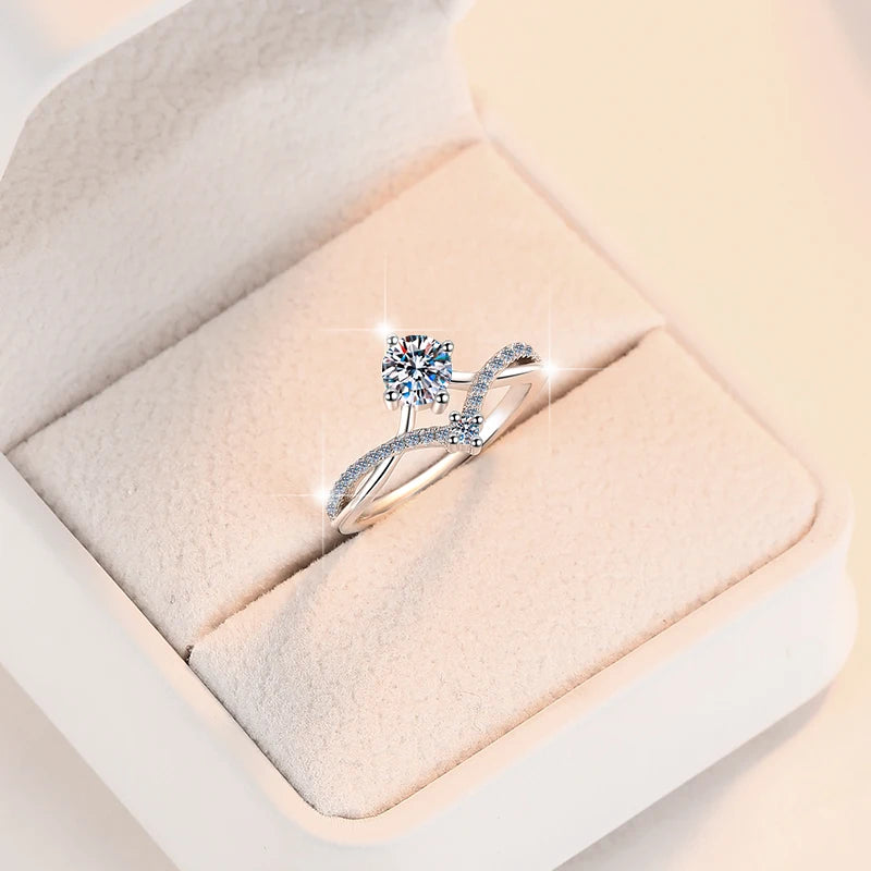 Round Brilliant Moissanite Princess Ring | 0.5ct–1ct VVS1 D Colour | GRA Certified | S925 Silver