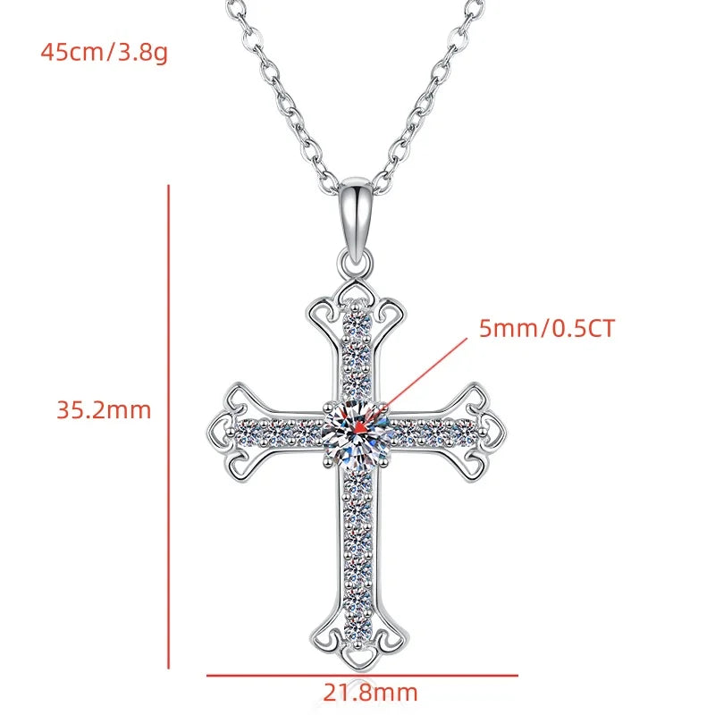 S925 Sterling Silver Cross Moissanite Pendant Necklace – Rhodium Finish | GRA Certified