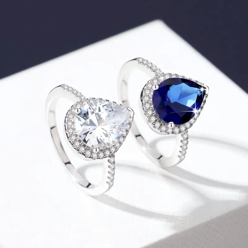 Pear Cut Moissanite Engagement Ring | 3CT & 5CT | 925 Sterling Silver | Rhodium Finish | GRA Certified