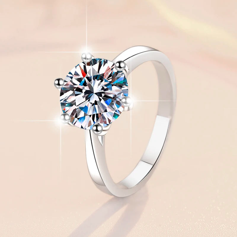 Round Brilliant Moissanite Ring | 0.3ct–3ct VVS1 D Colour | GRA Certified | S925 Silver