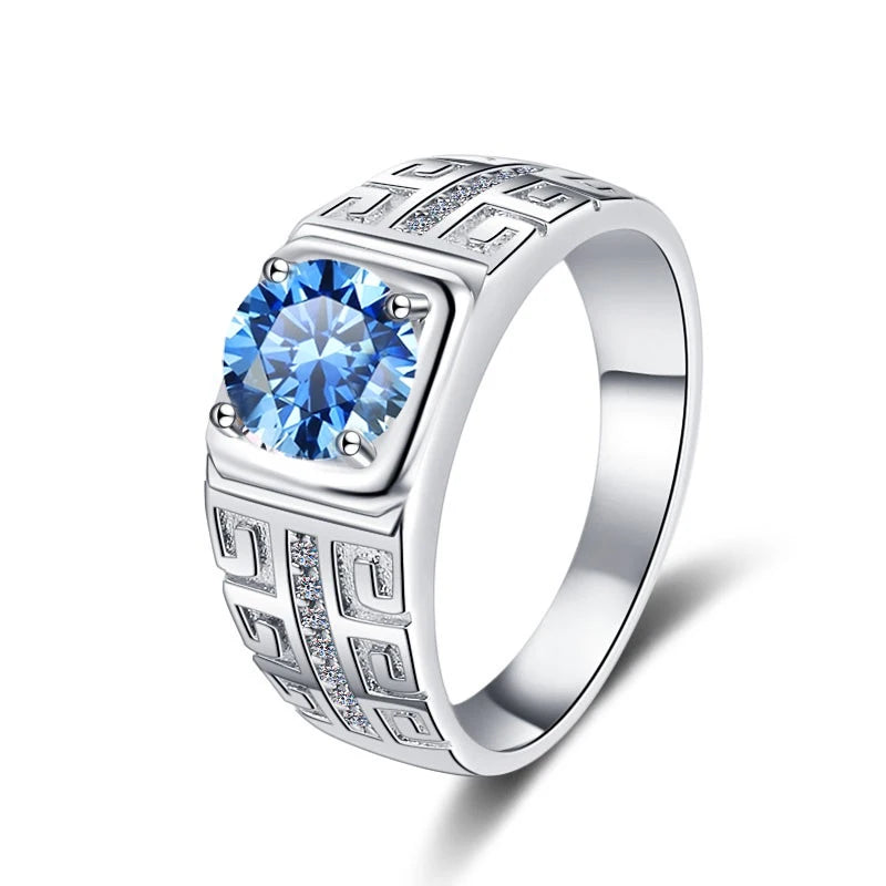 1CT Coloured Moissanite Claw Set Men's Ring | Rhodium Finish | S925 Sterling Silver | GRA Certified