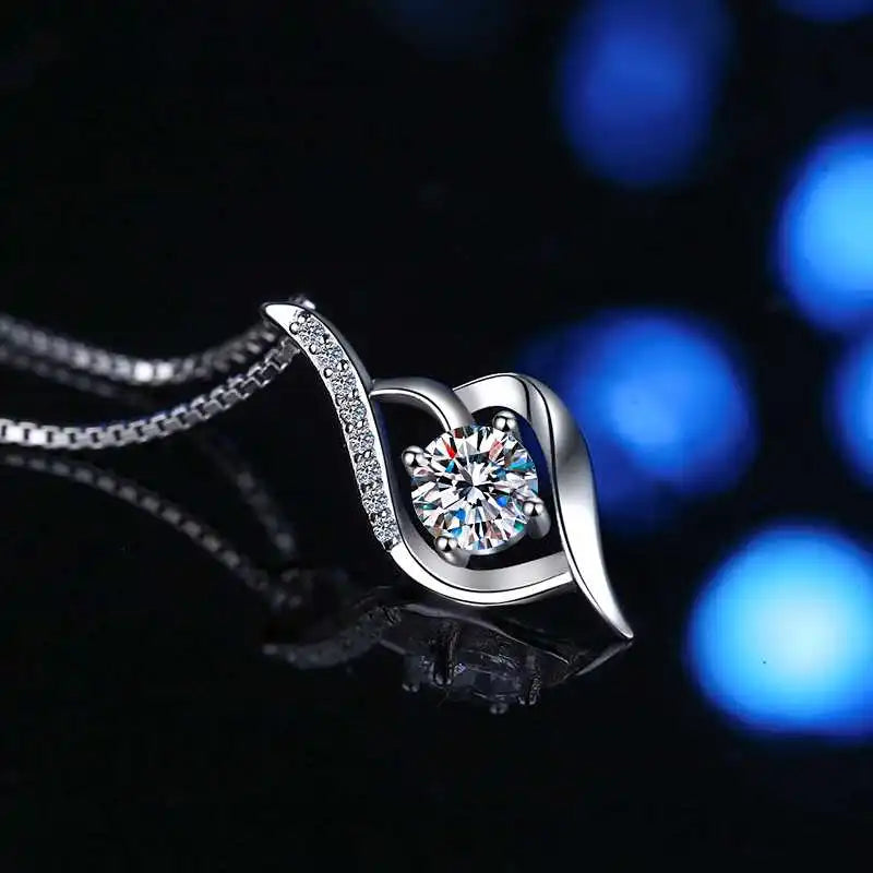 S925 Sterling Silver Round Cut Moissanite Pendant Necklace – Rhodium Finish | GRA Certified