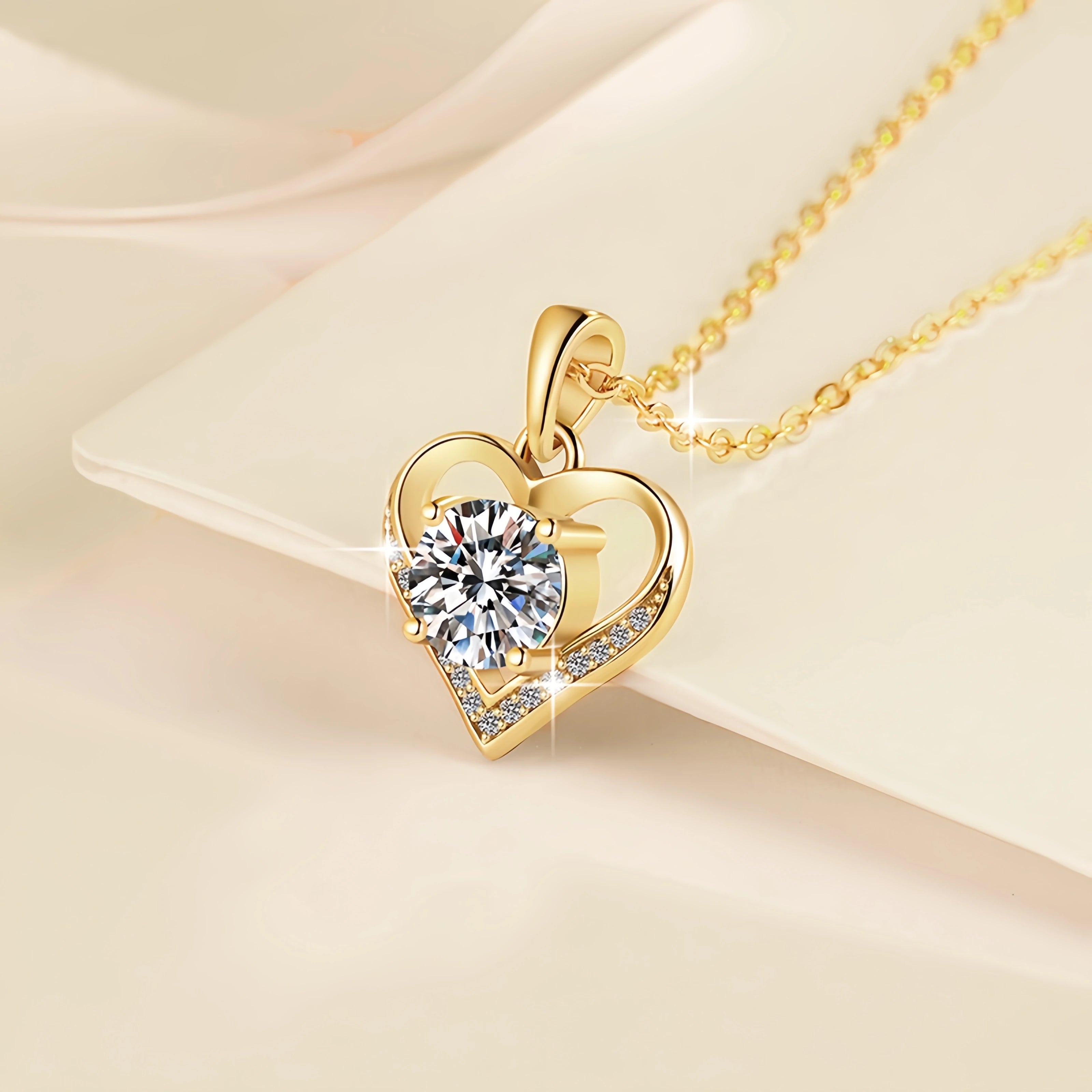 Heart Shape Moissanite Pendant Necklace | 18K Gold & Rhodium Finish | S925 Sterling Silver | GRA Certified
