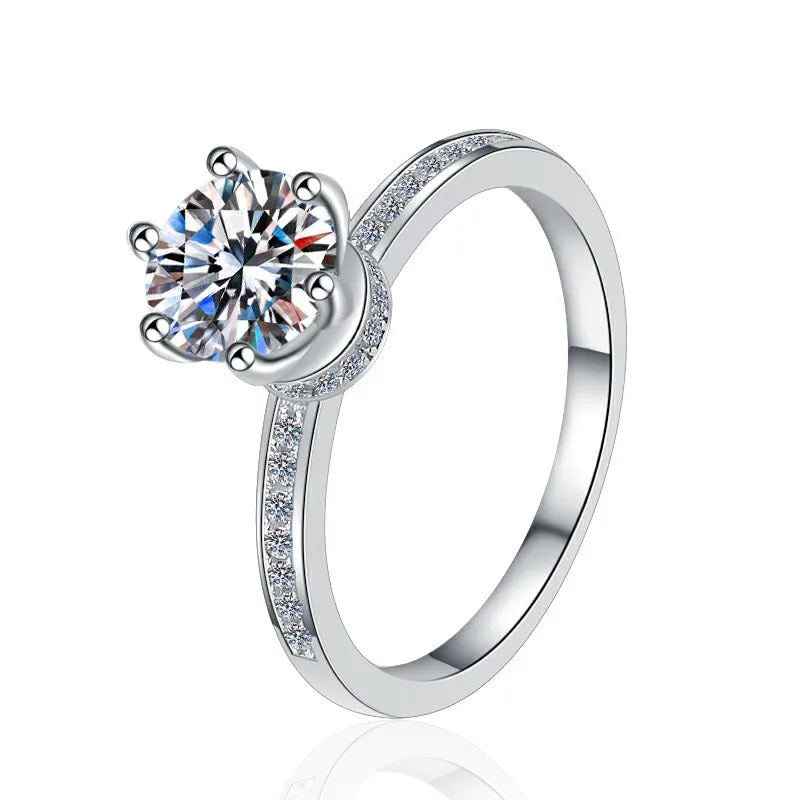 Round Brilliant Moissanite Solitaire Ring | 1ct–2ct VVS1 D Colour | GRA Certified | S925 Silver