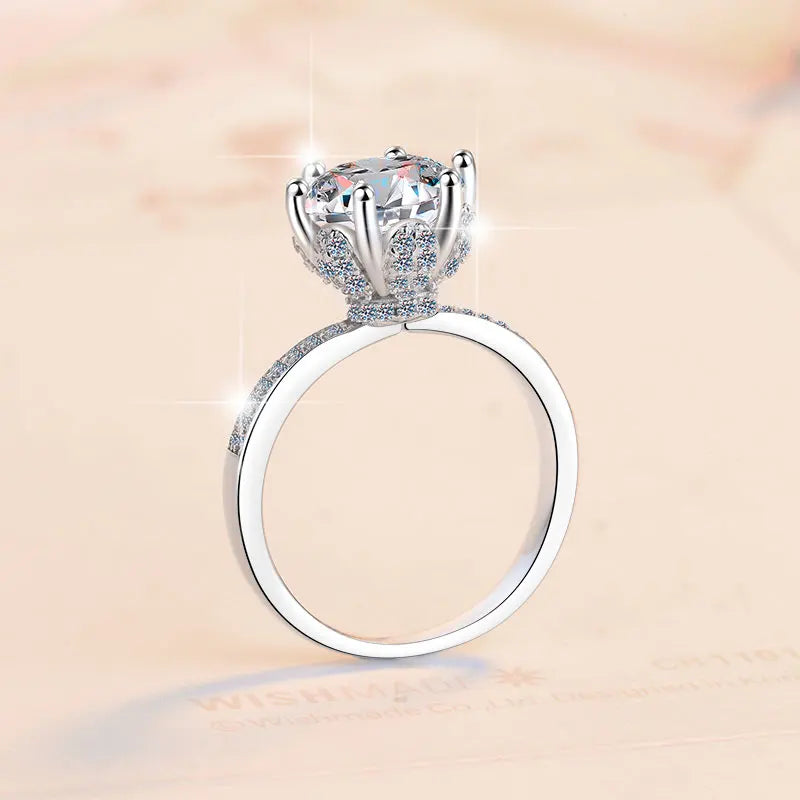 Round Brilliant Moissanite Six-Prong Solitaire Ring | 1ct–5ct VVS1 D Colour | GRA Certified | S925 Silver
