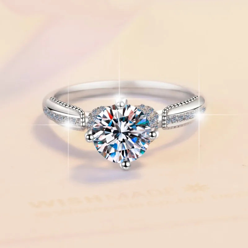 Round Brilliant Moissanite Claw Setting Solitaire Ring | 1ct VVS1 D Colour | GRA Certified | S925 Silver