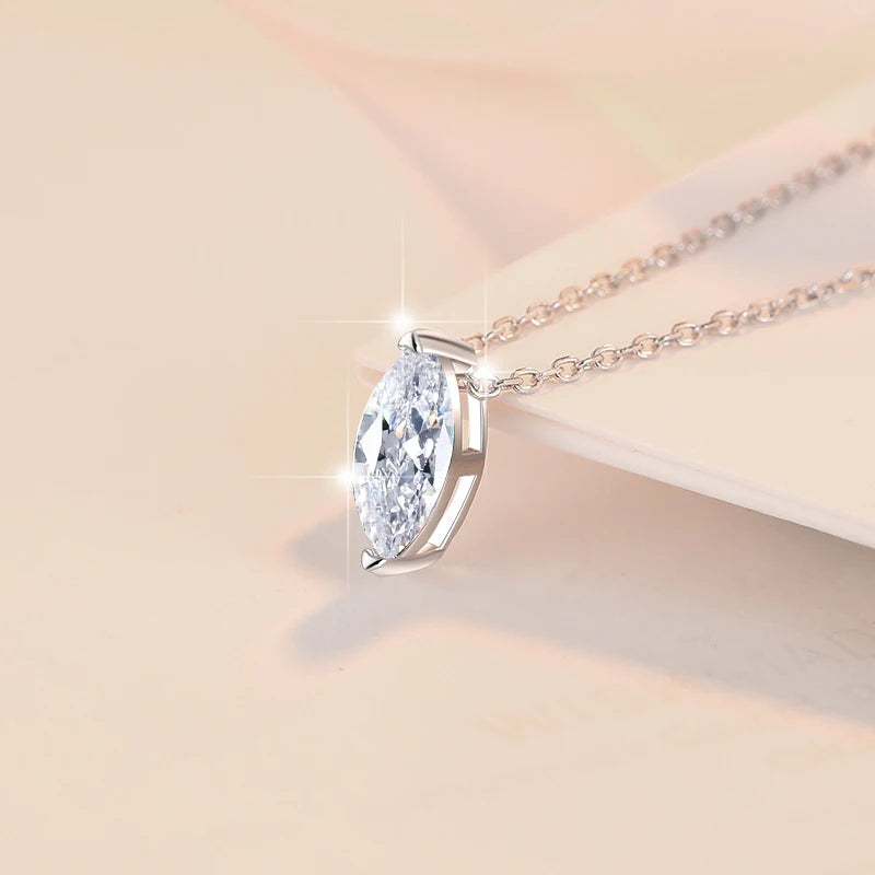 Marquise Cut Moissanite Pendant Necklace | Rhodium Finish | S925 Sterling Silver | GRA Certified