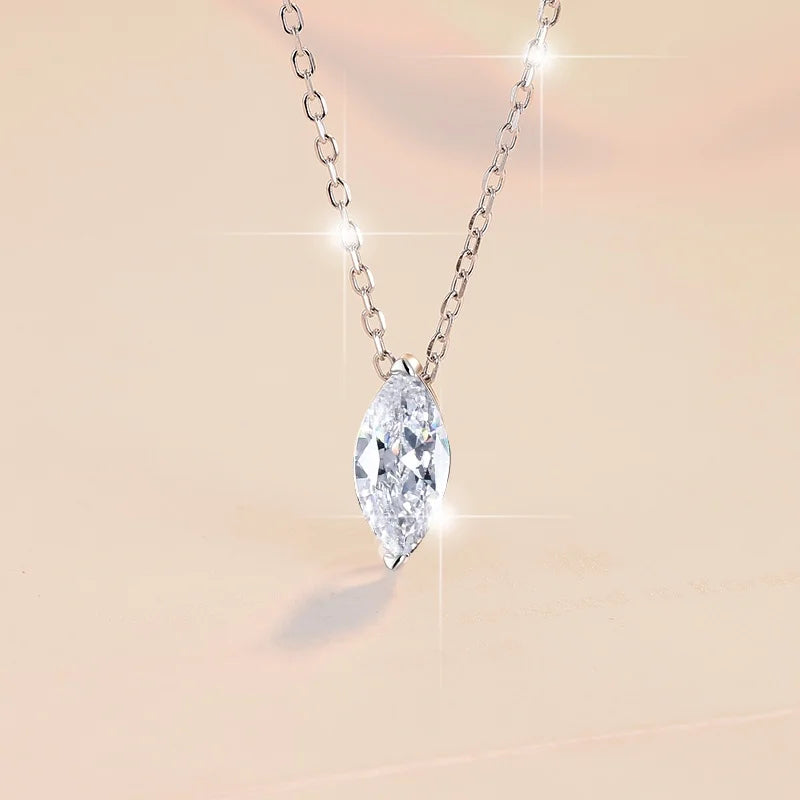 Marquise Cut Moissanite Pendant Necklace | Rhodium Finish | S925 Sterling Silver | GRA Certified