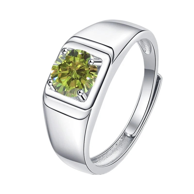 1CT Coloured Moissanite Prong Set Men's Ring | Rhodium Finish | S925 Sterling Silver | GRA Certified