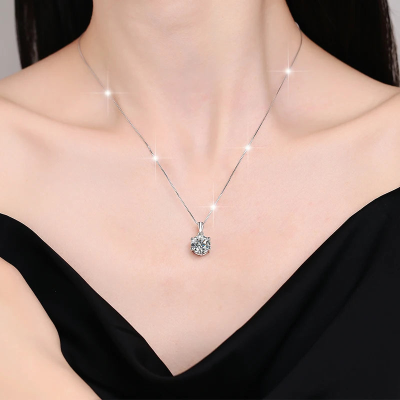 Moissanite Dangle Pendant Necklace | Rhodium Finish | S925 Sterling Silver | GRA Certified
