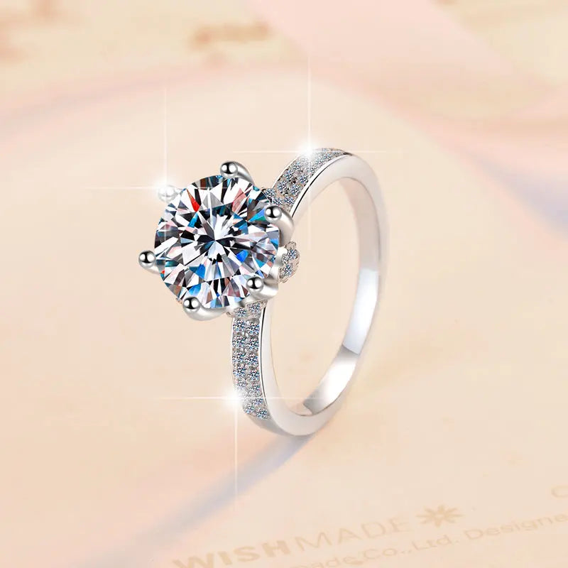Round Brilliant Moissanite Six-Prong Solitaire Ring | 1ct–5ct VVS1 D Colour | GRA Certified | S925 Silver