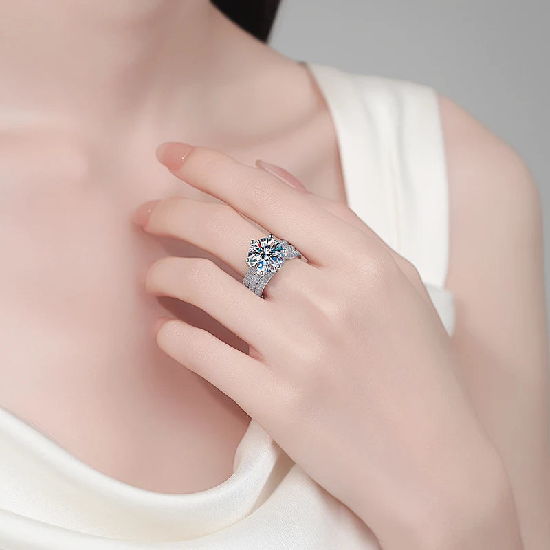 Six Claw Moissanite Solitaire Ring | 5CT | 925 Sterling Silver | Rhodium Finish | GRA Certified