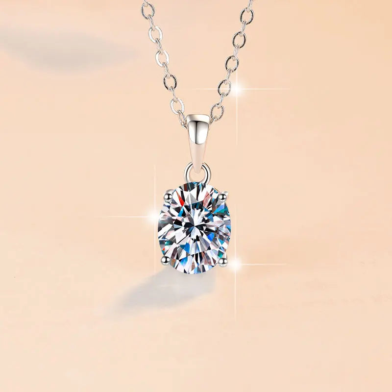 Oval Cut Moissanite Pendant Necklace | Rhodium Finish | S925 Sterling Silver | GRA Certified