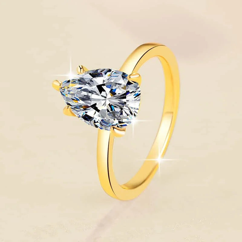 Pear Cut Moissanite Engagement Ring | 2ct VVS1 D Colour | GRA Certified | S925 Silver | Rhodium & Gold Plated
