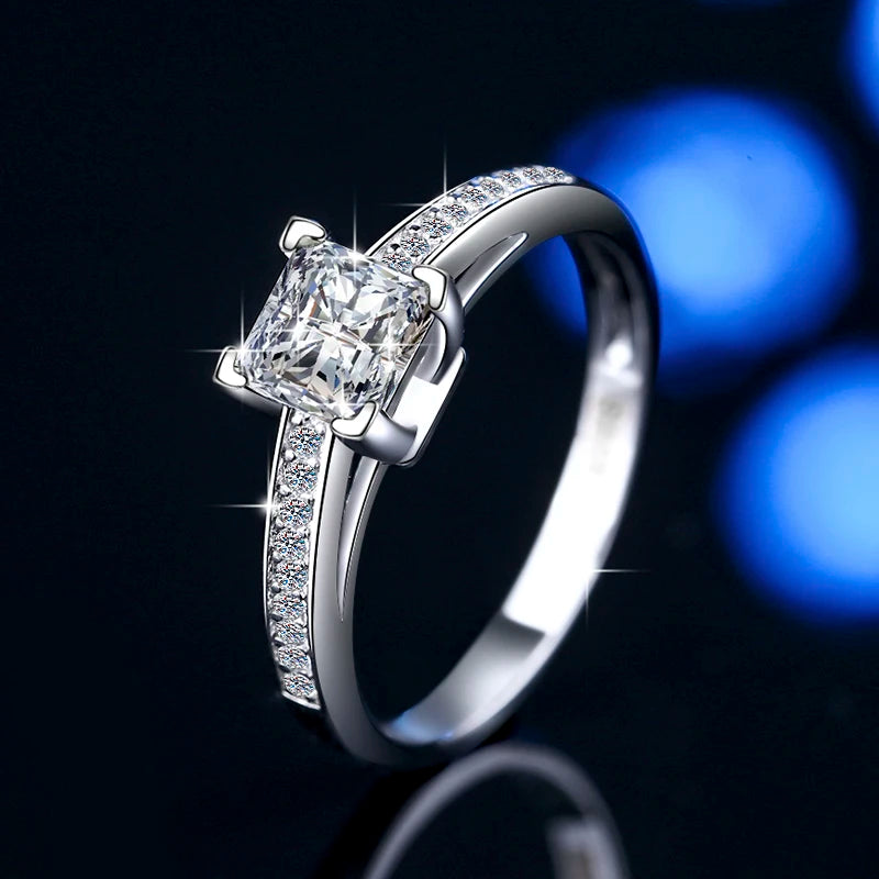 Princess Cut Moissanite Engagement Ring | 1.2ct VVS1 D Colour | GRA Certified | S925 Silver | Rhodium Plated