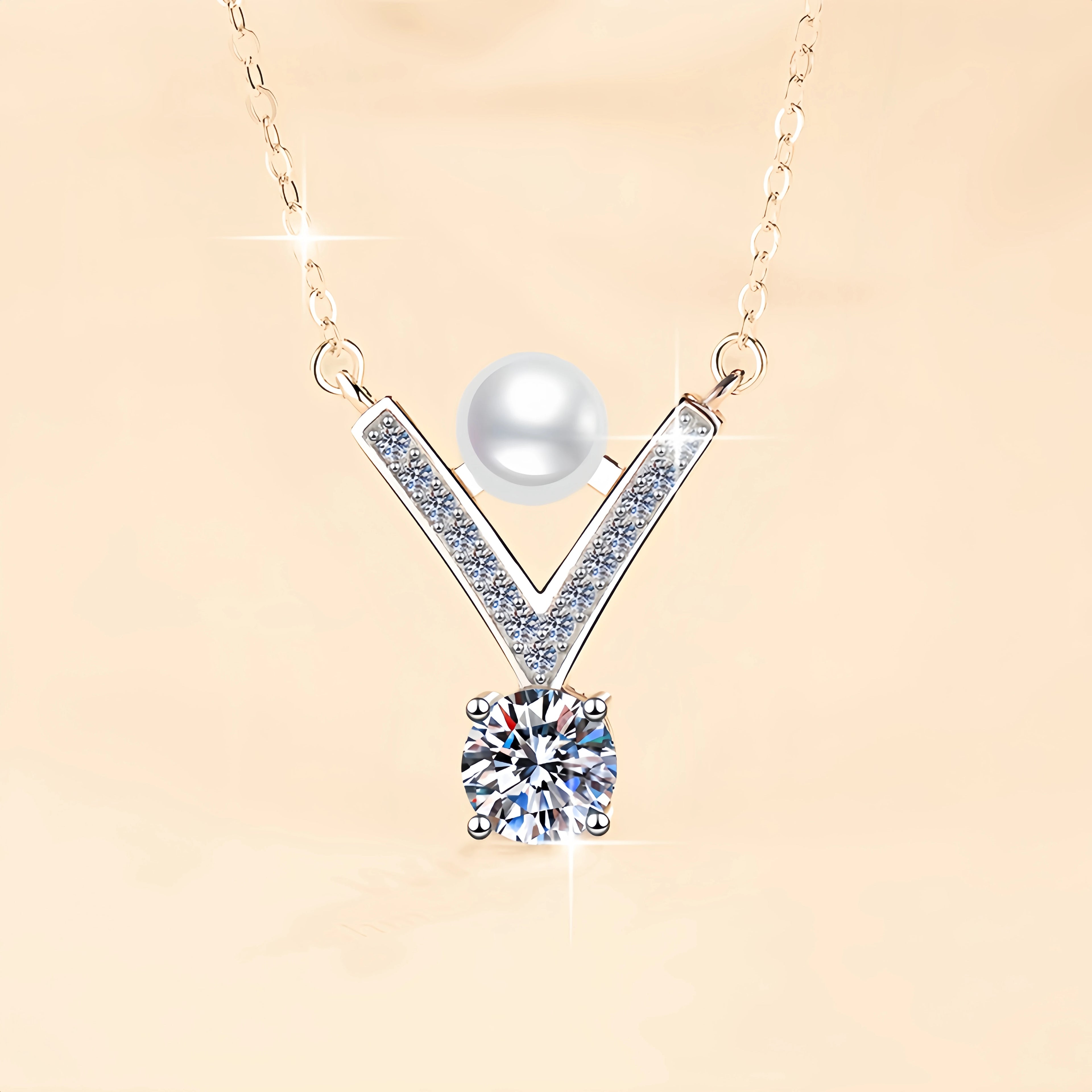 Freshwater Pearl & Moissanite Pendant Necklace | Rhodium Finish | S925 Sterling Silver | GRA Certified